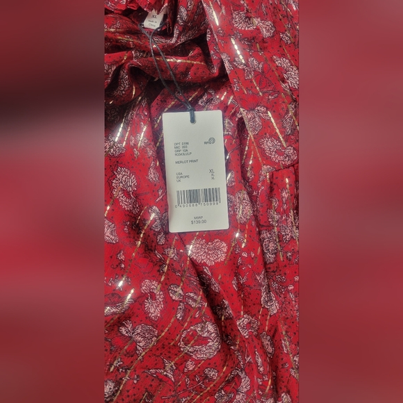 A Loves A Floral Printed Long Sleeve Square Neck Smocked Midi Dress in wine red - Picture 7 of 7